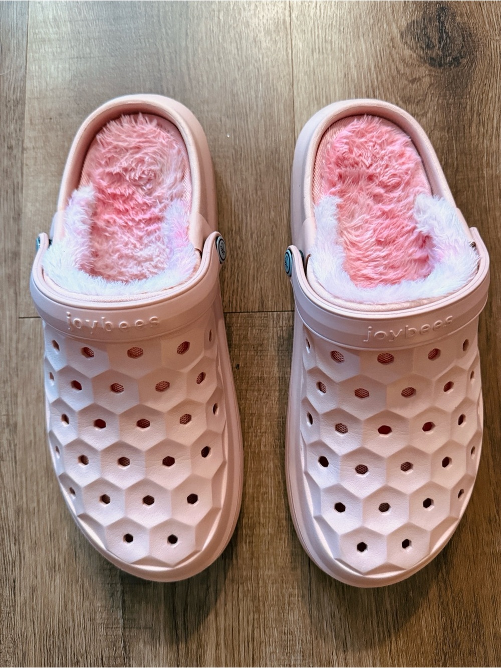 Joybees Varsity Clogs pink fur lined size 8